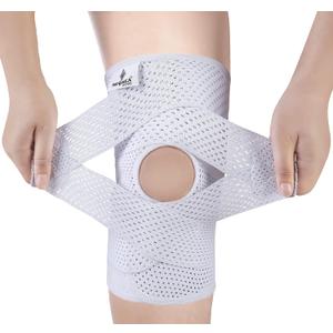 NEENCA Knee Brace for Knee Pain, Compression Knee Support with Air Mesh Fabric, Adjustable Knee Wrap with Side Stabilizers, Ultra-Soft Bandage for Sports, Running, Meniscus Tear, ACL, Arthritis Relief (Large, White)