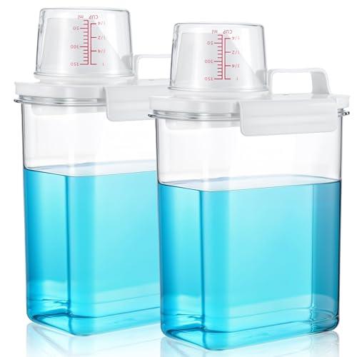 mekueeex 60OZ Liquid Laundry Detergent Dispenser, Laundry Soap Dispenser, Clear Plastic Fabric Softener Holder and Container, Laundry Room Organization and Storage, 2 Pack