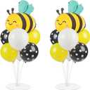 Bee Birthday Party Balloons Stand Kit 2 Sets with 2 Bumble Bee Foil Balloons Honey Bee Themed Party Balloon Centerpiece for Tables for Gender Reveal Birthday Baby Shower Bee Daisy Party Decorations