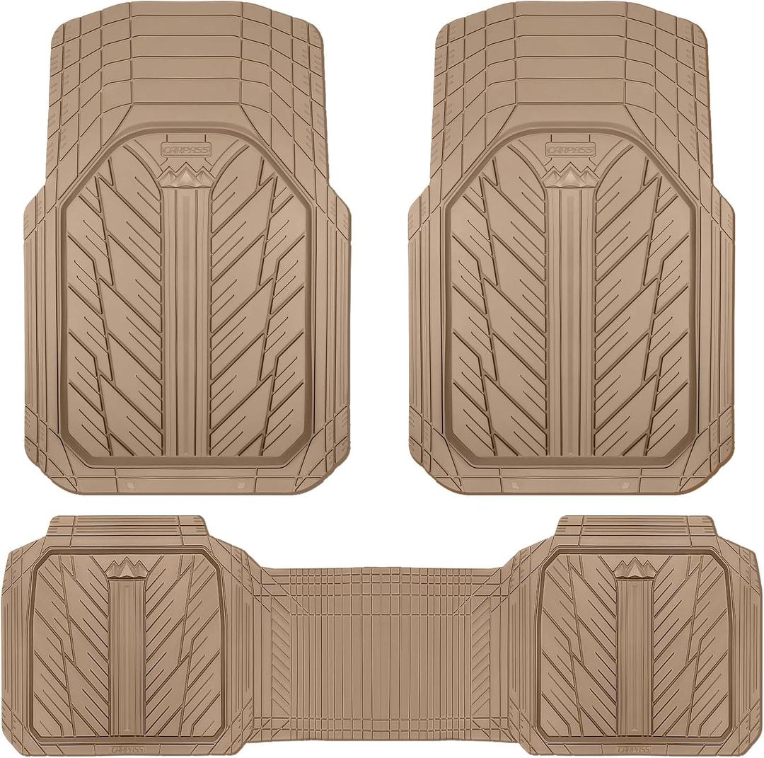 CAR PASS Heavy Rubber Car Floor Mats, Deep Waterproof Car Mats All Weather, Universal Trim-to Fit Automotive Floor Mats for Car SUV Truck Van, Durable Floor Liners All Beige