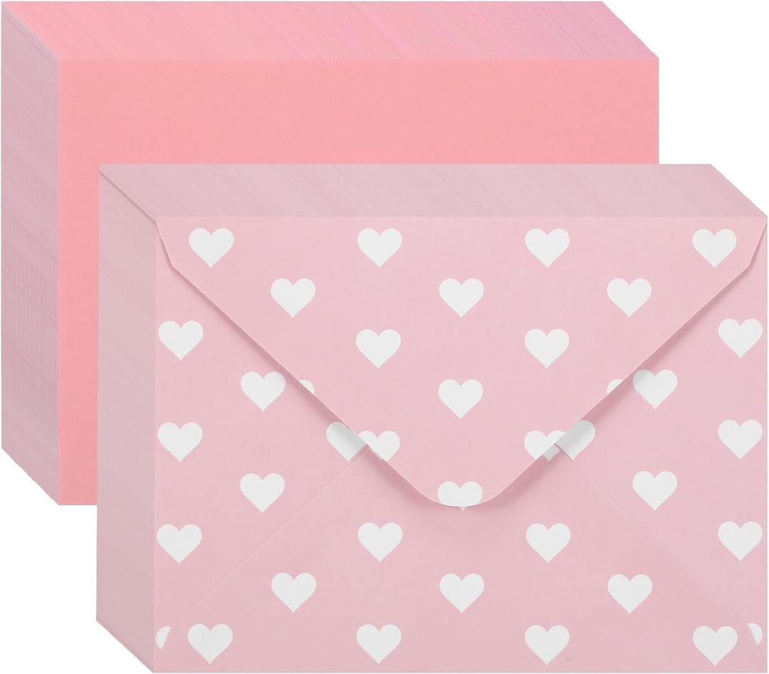 Zhanmai 50 Pcs Valentine's Day Invitation Envelopes with 50 Gift Card Heart Greeting Present Letters Holders for Valentine's Day Wedding Anniversary(Pink)