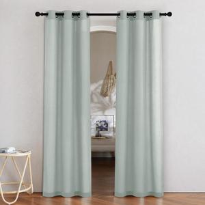 NICETOWN Sage Green Linen Doorway Curtains 80 inches Long, Grommet Thick Linen Weave Semi Sheer Window Treatments Privacy Assured with Light Filtering for Bedroom/Side Door, W34 x L80