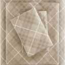 True North by Sleep Philosophy Cozy Flannel Warm 100% Cotton Sheet - Novelty Print Animals Stars Cute Ultra Soft Cold Weather Bedding Set, Cal King, Tan Plaid 4 Piece