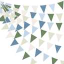 Blue Green Party Decorations Retro Blue Green Fabric Triangle Banner Flag Banner Pennant Garland Streamers for Graduation Hole in One Wedding Birthday Baby Shower Masters Golf Party Decoration