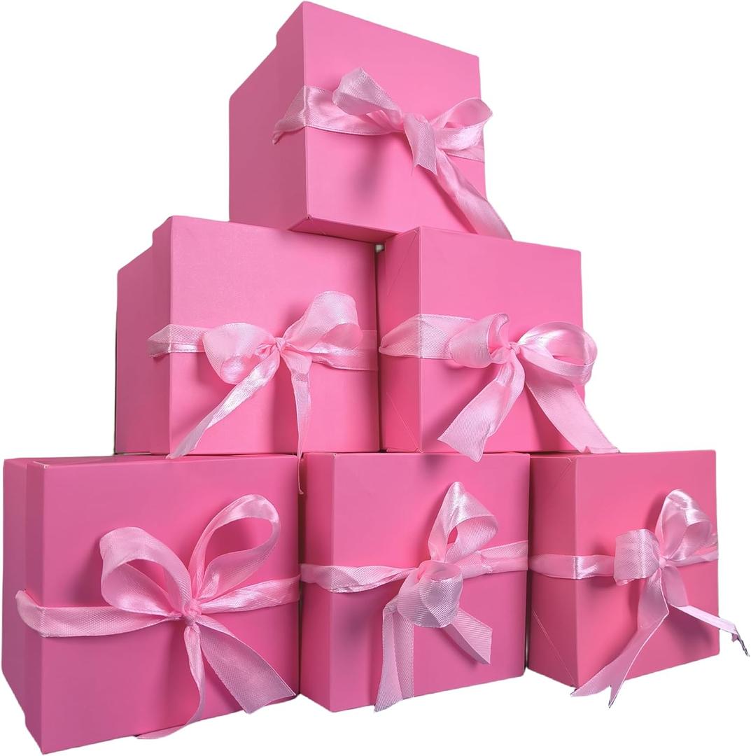 12 Pcs Christmas Gift Box with Lids,Pink Boxes for Presents Birthday Wedding Valentines Christmas & Party(Pink, 444) (4x4x4 Inch)