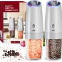CIRCLE JOY Gravity Electric Salt and Pepper Grinder Set with 2-Speed, Rechargeable Salt and Pepper Grinder Set, Adjustable Coarseness, Whiet LED Light