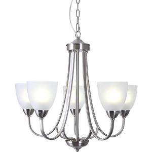 BOZO Modern 5-Light Chandelier Brushed Nickel Dining Room Lighting | Adjustable Ceiling Hanging Contemporary Pendant Light with Frosted Glass Shades for Living Room, Kitchen Island, Foyer