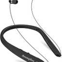 RoomyRoc Bluetooth Headphones, Wireless Neckband Headset Evoking Siri & Bixby with Retractable Earbuds, Sports Sweat-Proof Noise Cancelling Foldable Stereo Earphones with Mic (Black)