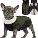 Queenmore Large Dog Jacket with Harness Built-in, Winter Coat for Large Dogs, Warm Puffer Winter Jacket, Cold Weather Waterproof Windproof Snow Parka Coat - Zipper Adjustable, Green/Black L