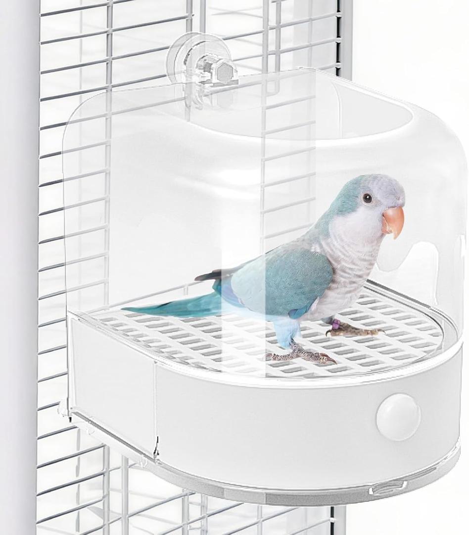mini&moe Bird Bath for Cage, 4 in 1 Multifunction Birds House/Bath/Litter Box/Feeder Room, Bird Cage Accessories for Pet Birds Conure Budgies Cockatiels Lovebird,Finches, Parakeets, Mannikin, White