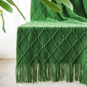 Inhand Green Knitted Throw Blanket for Couch and Bed, St. Patricks Day Lucky Spring Gifts Throw for Her or Him, Soft Farmhouse Woven Blanket with Tassel, Lightweight Decorative, 50"x60"