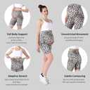 Women Maternity Yoga Shorts Over The Belly, Pregnancy Active Wear Workout Knee Length Leopard Athletic Biker Shorts (Brown, L)