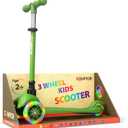 Green Mini 3 Wheel Scooter for Kids Lean-to-Steer with LED Light-Up Wheels, Adjustable Handlebar, Wide Anti-Slip Deck, Smooth PU Wheels, Rear Foot Brake Toddler Scooter for Ages 2+, Compact