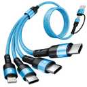 Travel Essentials, 4 in 2 Multi Charging Cable 3 USB C Chargers for iPhone 17, Multi Charger Cord with 3 Type C/IP, Compatible for iPhone 17 to 11, Android, Galaxy, iPad, Data Sync, 5 FT (Blue)