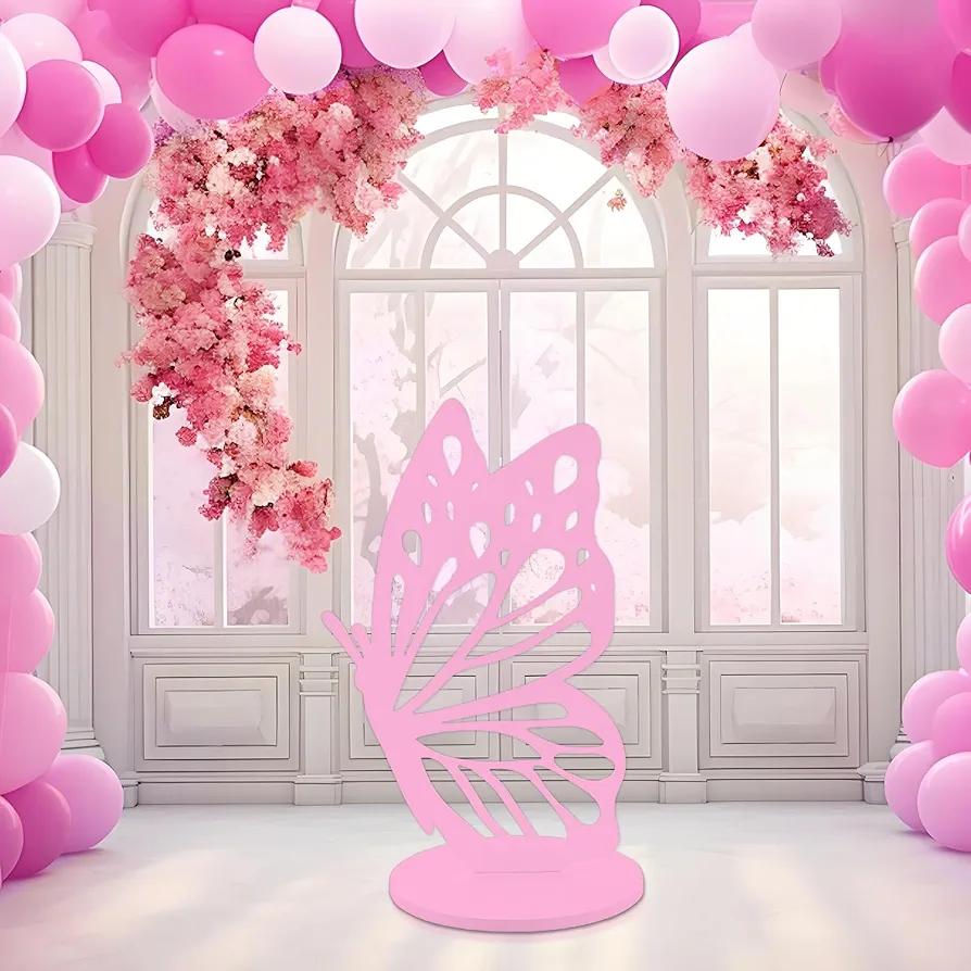 22 Inch Pink Wood Butterfly Prop Decor Large Butterfly Wings Wooden Cutout Wood Butterfly Backdrop Princess Butterfly Prop Decoration for Wedding Baby Shower Birthday Butterfly Party