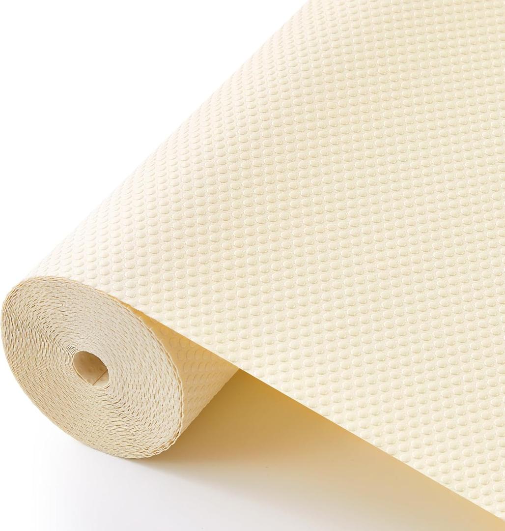 100% EVA Shelf Liner for Kitchen Cabinet, 12" x 240" Drawer Liners Non Adhesive Non Slip Waterproof Plastic Paper, Dresser Pantry Bathroom Refrigerator Protector, Cream
