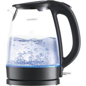 COMFEE' Electric Kettle, 1.7L Hot Water Boiler, 1500W Fast Boil, Glass Electric Tea Kettle with LED Indicator, Auto Shut-Off and Boil-Dry Protection, BPA Free (1.8 Quarts, Deep Black)