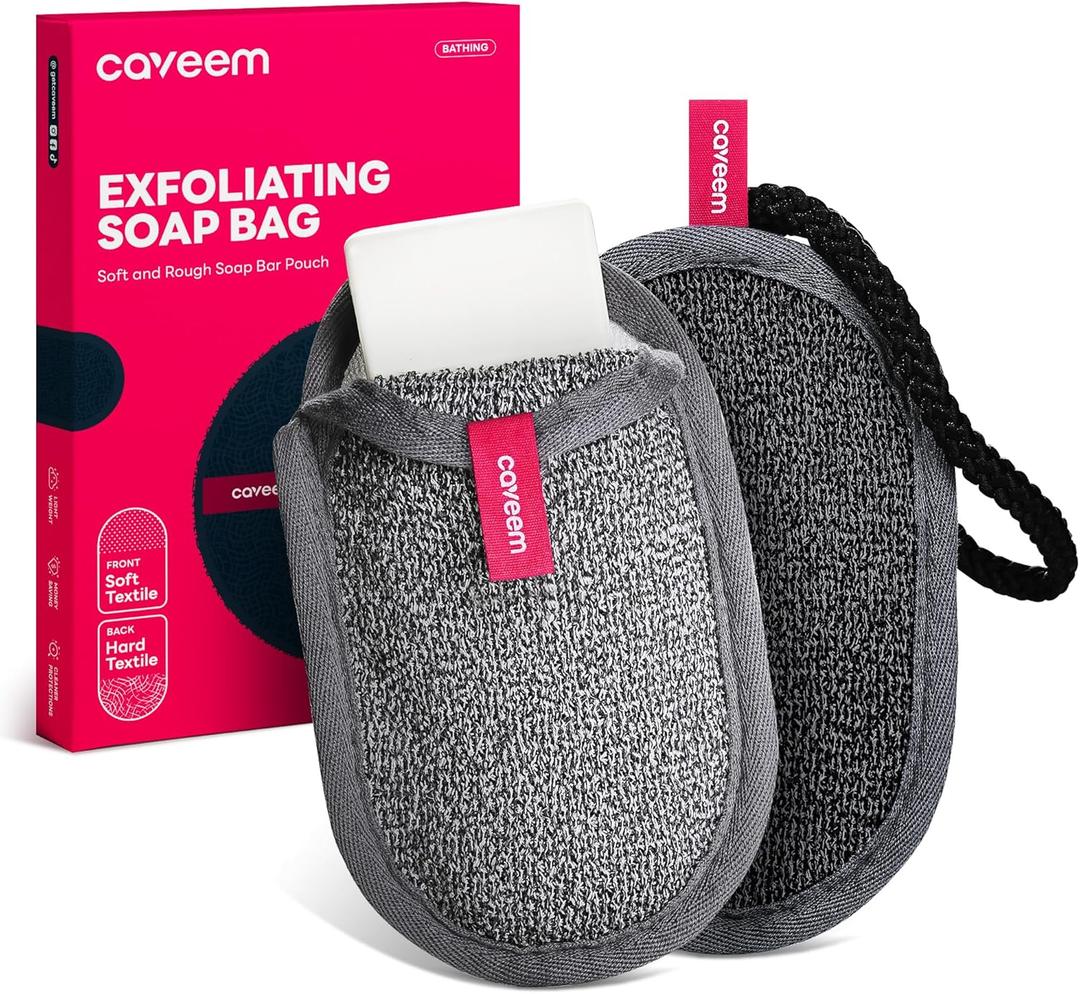 Soap Saver Bag, Rough and Soft Exfoliation Soap Pouch for Bar Soap, Soap Mesh Pocket Bar Holder for Washing Body, Soap Sack Sponge Bag for Shower Bath (2 Pack)