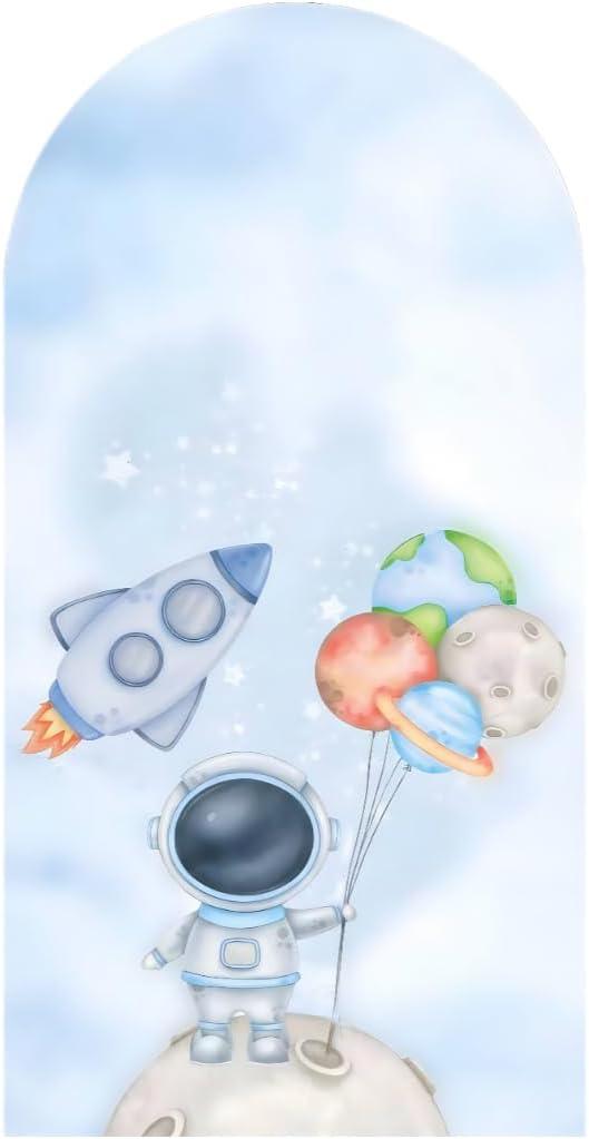 6.6FT Space Astronaut Arch Backdrop Cover Chiara Universe Galaxy Planet Rocket for Kids Birthday Party Baby Shower Decoration(6.6x3.3ft,No Frame No Zipper)