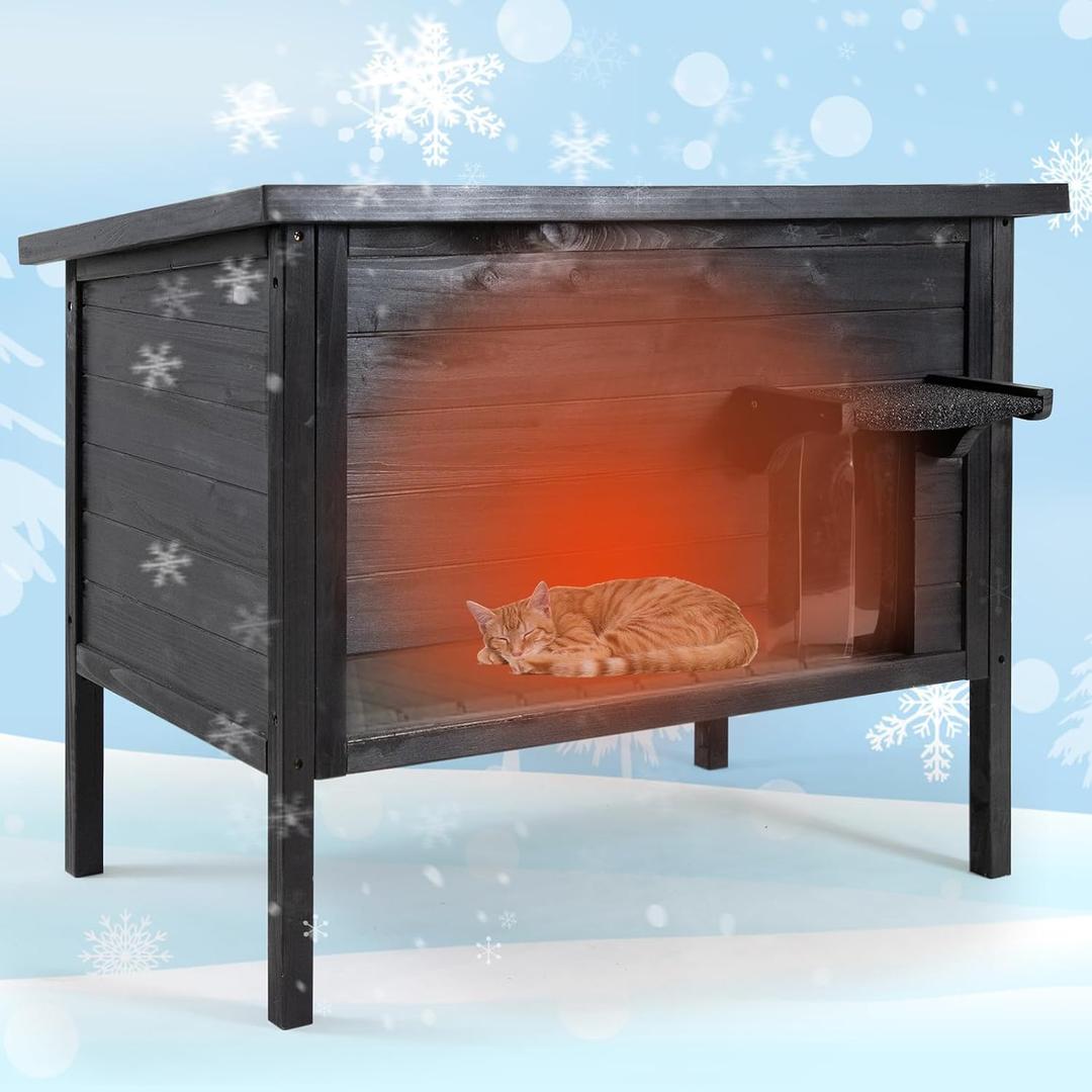 Weatherproof Outdoor Cat House, Feral Cat Shelter, 100% Insulated Foam, Solid Wood, Large Size for Multiple Cats