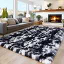 8x10 Area Rugs for Living Room Bedroom, Ultra Soft Fluffy Black and White Large Rug Carpet for Bedroom, Upgrade Non-Slip Fuzzy Shag Plush Rugs for Nursery Boys Girls Kids Room Modern Indoor Home Decor