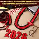 2 Pcs Graduation Lei Class of 2026 Handmade Grad Ribbon Lei DIY Name Braided Necklace Congrats Graduates Money Leis Graduation Gift High School Grad Party Supplies for Women Men
