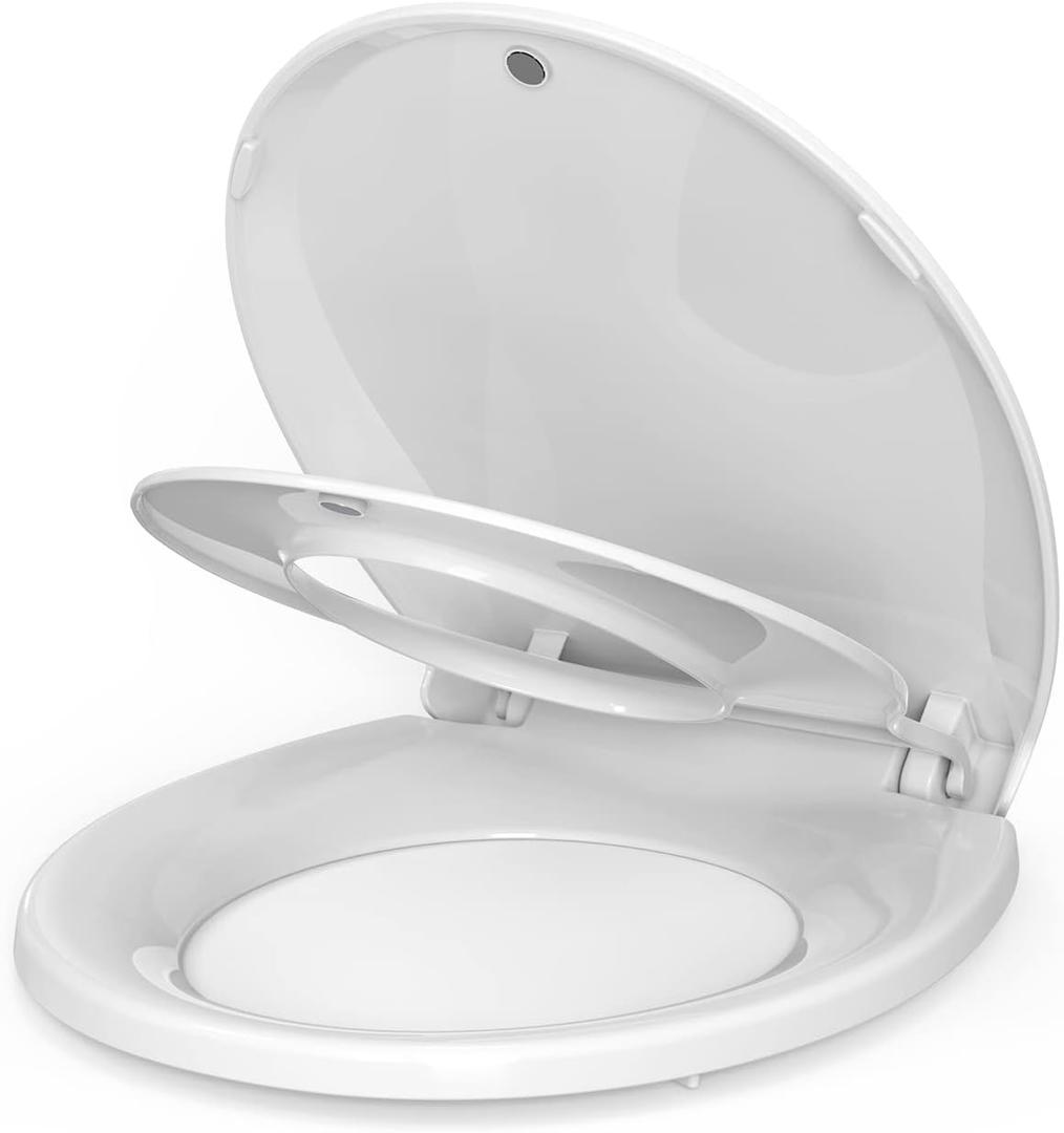 Toilet Seat, Round Toilet Seat with Toddler Seat Built in, Potty Training Toilet Seat Round Fits Both Adult and Child, with Slow Close and Magnets- Round (White)