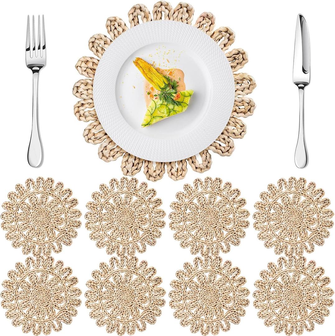 Set of 8 Ruffled Woven Corn Husk Placemats 11.8'' Boho Farmhouse Placemats for Tabletop Decor Elegant Dining Wedding Christmas Thanksgiving Day Holiday Dinner Party Housewarming Gifts Daily