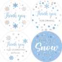 80pcs Snowflake Thank You Stickers, Thank You Snow Much Round Stickers, Blue Frozen Snowflake Round Labels for Winter/Wedding Party Favors