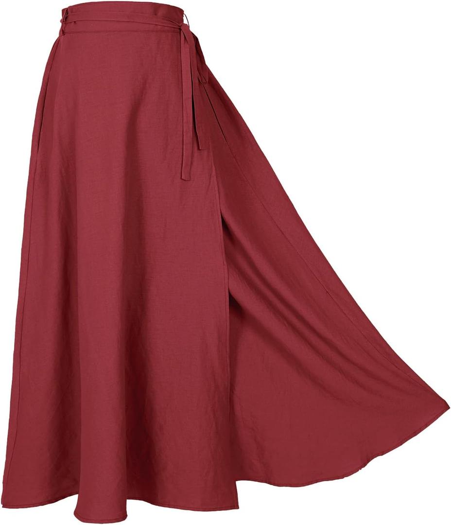 Women's Linen Wrap Skirt Casual Maxi Skirt Vintage A line Linen Skirt (Size Small, color Z2973rd)