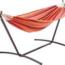 Amazon Basics 2 Person Heavy Duty Double Hammock with 9-Foot Space Saving Steel Stand and Carrying Case Outdoor, 450 lb Capacity, Sunset Orange, Stripe, 110 x 47 x 43 Inches
