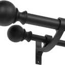 Double Curtain Rods 48 to 84 Inch, Matte Black, Decorative With Round Finials for Window, 1-Inch Front and 5/8 Inch Back Rod