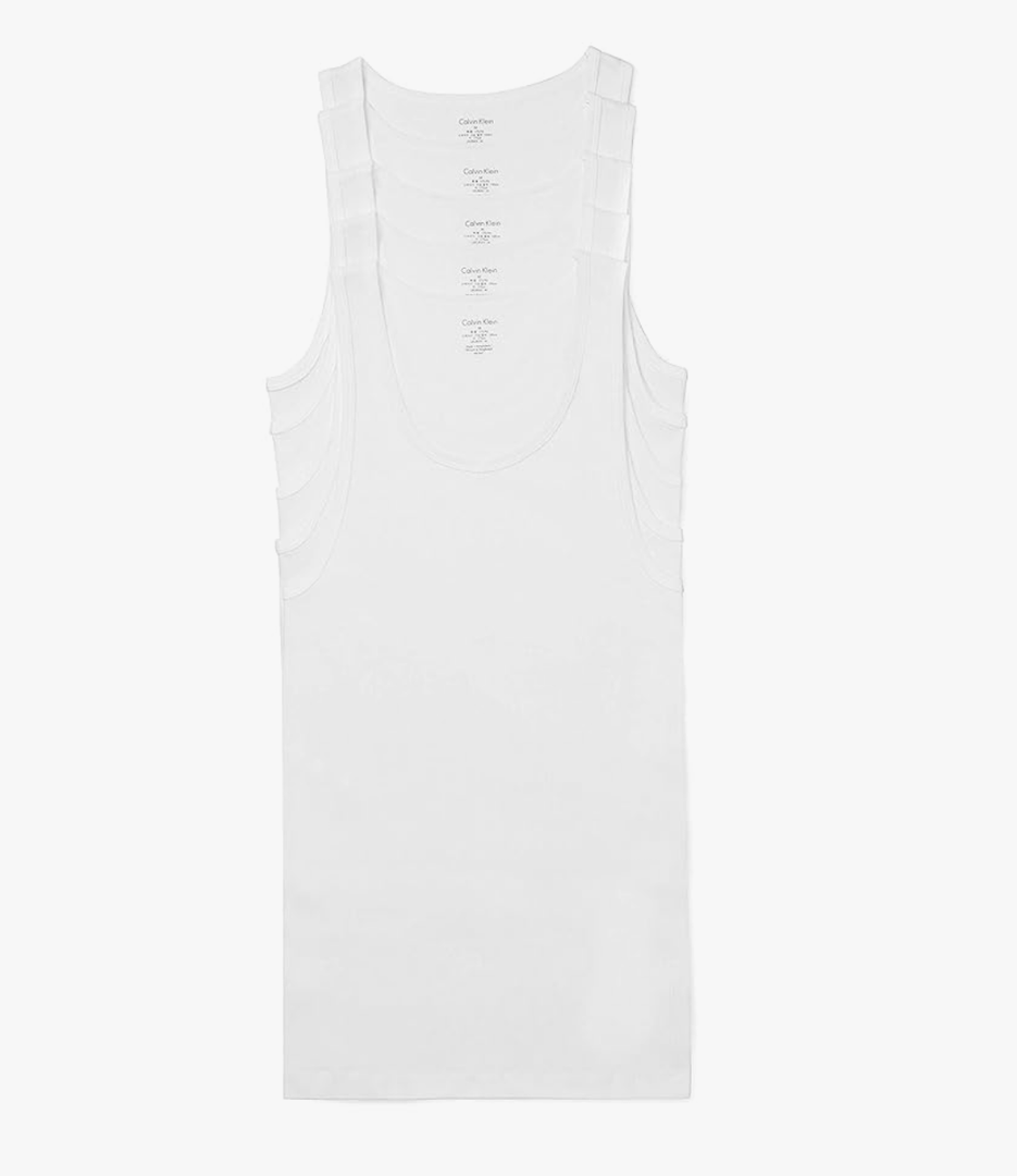 Calvin Klein Men's Cotton Classics 5-Pack Tanks, White, L,