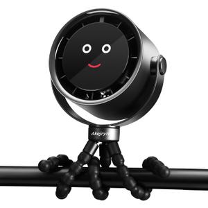 Stroller Fan Portable, Personal Fan for Travel, Digital display, Detachable 5 Speeds Rechargeable 360 Rotate Flexible Tripod Fan, For Home Office Stroller Camping - Black