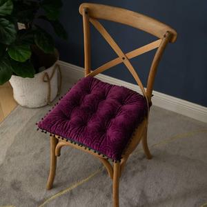 vctops Velvet Soft Square Chair Pad with Ties Cute Gradient Pom Pom Indoor Dining Chairs Cushion (Purple, 16" x 16")