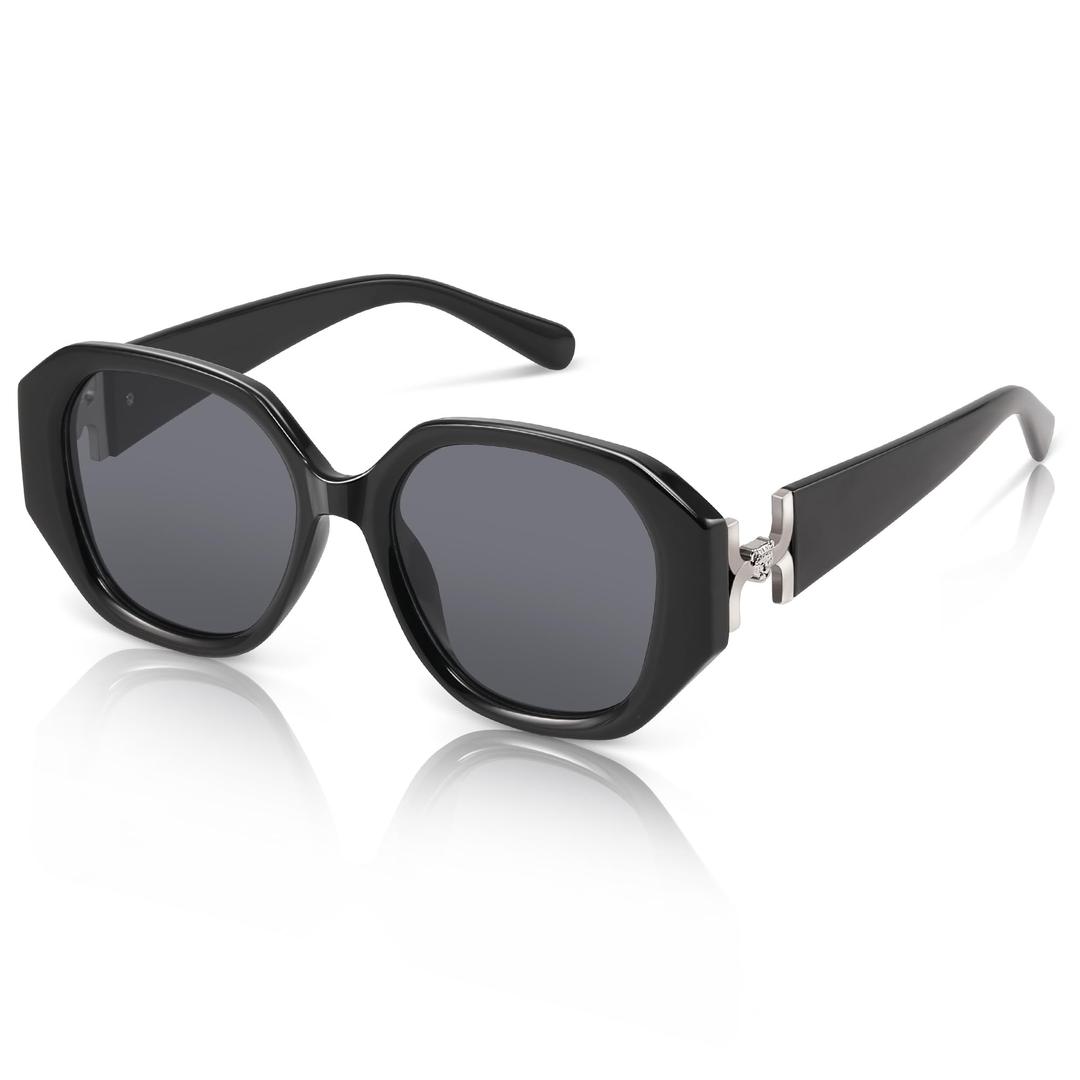 Foliful Square Sunglasses for Women, Trendy Womens Oversized Sunglasses, Stylish Large Frame Shades Designer Womens Sun Glasses, Black/Grey Lens