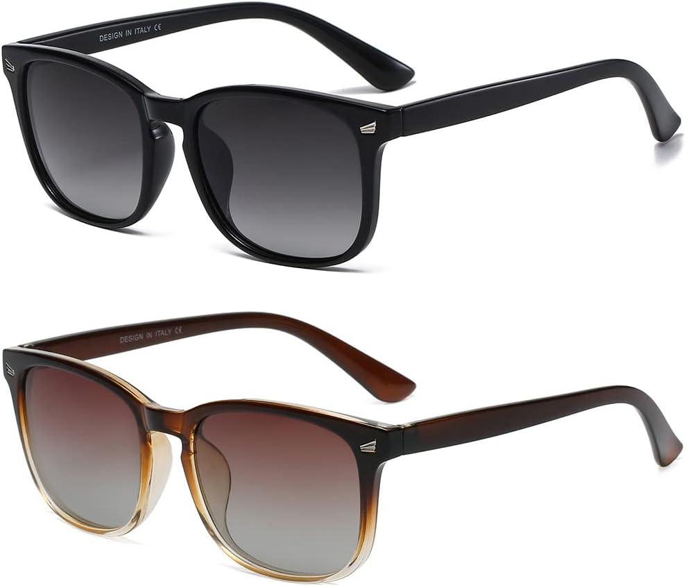DUSHINE Polarized Sunglasses for Women Classic Retro Style UV400 Protection, A6 Grey Gradient+brown Gradient(2 Pack)