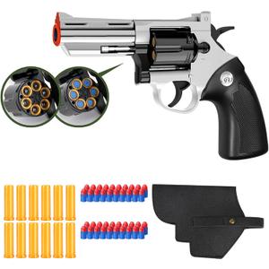 Toy GunSoft Bullet Revolver, Game Slingshot Toy Gun, Foam Blaster with Sponge Bullets, for Children Ages 8 and up (Silver)