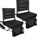 Stadium Seats with Back Support,Bleacher Chairs with Cushion, Portable Folding Stadium Chair with Removable Cushion and Large Pocket for School Events Sports Game(Black 2 Pack) (2 Pack-16.4"W x 11.4"D x 15.6"H)