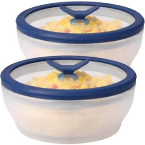 Anyday 2-Pack (2-Cup) Glass Microwave Egg Cooker - BPA Free & Plastic Free Microwave Egg Poacher - Meal Prep & Cookware | Stackable Airtight Nontoxic Storage Container with Vented Lid (Frosted)