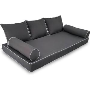 Twin Size Porch Swing Bed Cushion Cover,Waterproof Outdoor Twin Mattress Cover for Daybed,Outdoor Daybed Cushion Bolster Pillow Fitted Sheet Covers,Only Covers (Dark Gray, 75 * 39 * 6in)