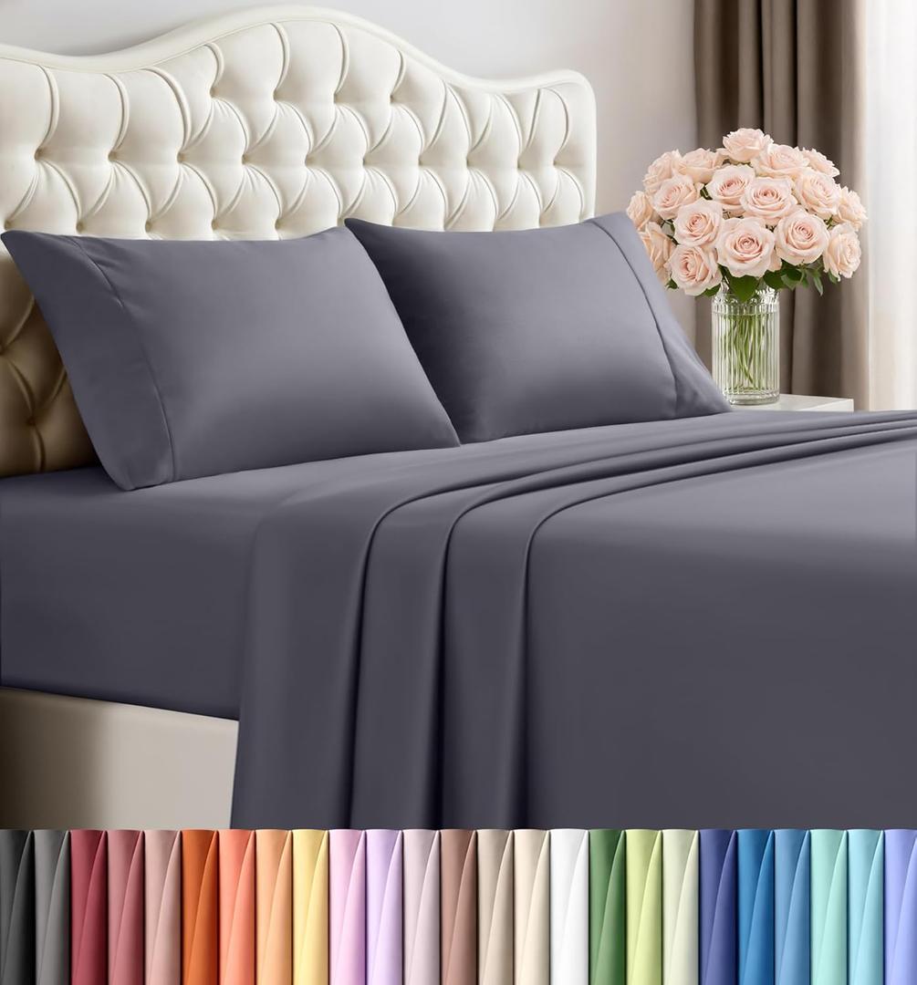 Utopia Bedding King Sheet Set  4 Piece Bed Sheets for King Size Bed, Soft and Breathable Microfiber, Includes 1 Fitted Sheet, 1 Flat Sheet and 2 Pillowcases (Grey)