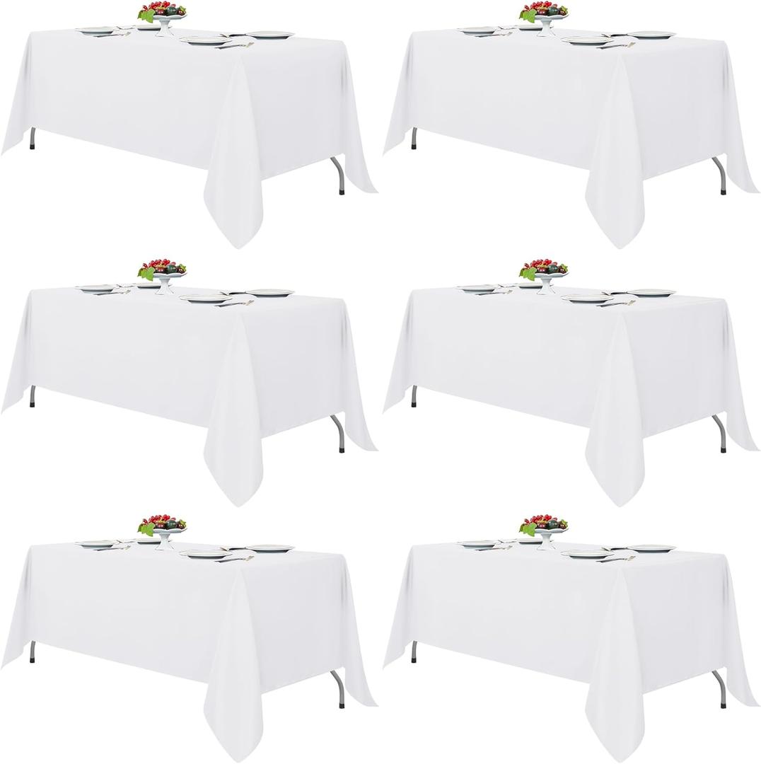 Fitable White Tablecloths for Rectangle Tables, 6 Pack - 70 x 120 Inches - Reusable and Washable Table Clothes for 6-8 Ft Tables, Polyester Fabric Table Covers for Wedding, Party, Banquet