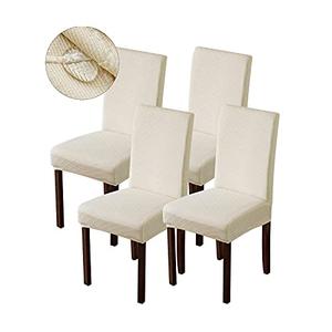 Genina Waterproof Chair Covers for Dining Room Dining Chair Covers Kitchen Parsons Chair Cover (Beige, 4 PCS)