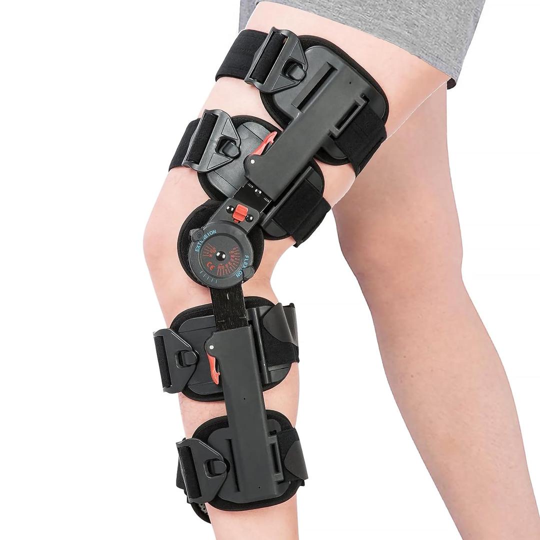 Medibot Hinged Knee Brace ROM Adjustable Post Op Knee Support Orthosis Immobilizer Protector for Left Leg and Right Leg, Both Men and Women (Black)
