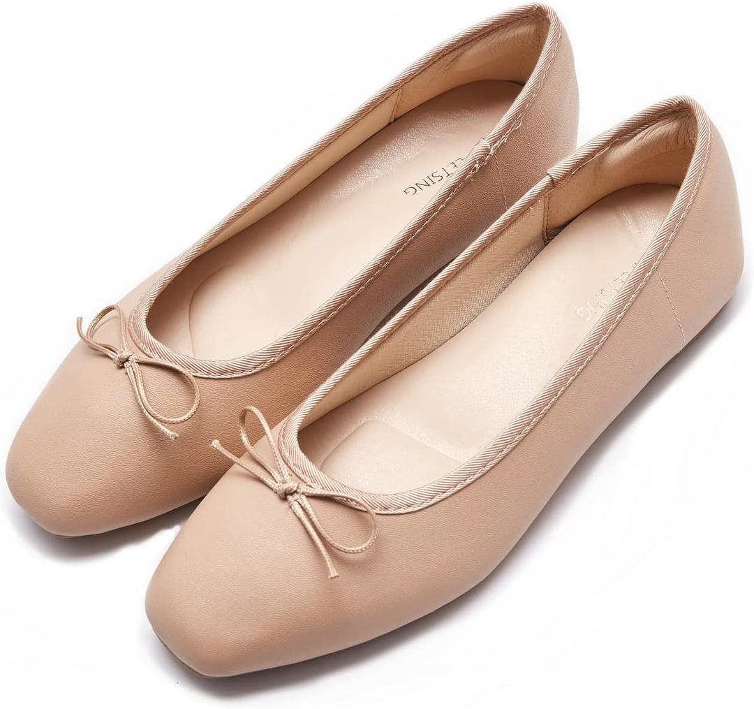 AFEETSING Women's Round Toe Ballet Flats Comfortable Bow Dressy Flats Shoes for Women (A-Nude, Numeric_8)