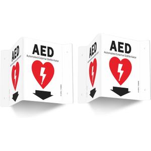GicnKeuz AED Sign for Wall, 8" x 6" AED Signs with Symbol, Two-Sided Acrylic V-Signs for Business or Office or Home or Wall Dcor, Including Screws, Easy to Install (2 Pack)