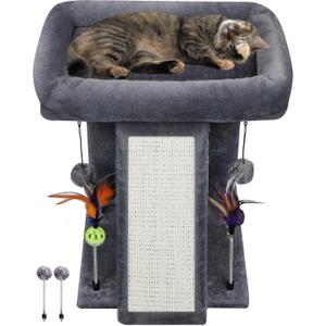 TWDEPART Cat Tree Tower with Cat Scratching Post for Indoor Cats, Activity Centre Climbing Tree with Scratching Board and Playful Toy Balls, Grey