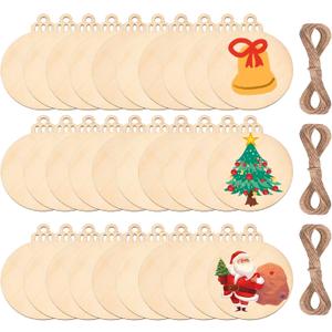 60Pcs Wood Slices,3.5" Wooden Christmas Ornaments,Unfinished Predrilled Wood Circles for Crafts Centerpieces,DIY Round Wooden Discs Hanging Decorations (3.5 Inches-60)