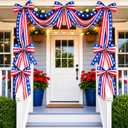 Knitgrip 10ft Patriotic Red White and Blue Outdoor Decorations Bunting Bow Garland with 4th of July 4 Large Bows Patriotic Porch Decor American Flag 250th Banner for Independence Day Wall Stair